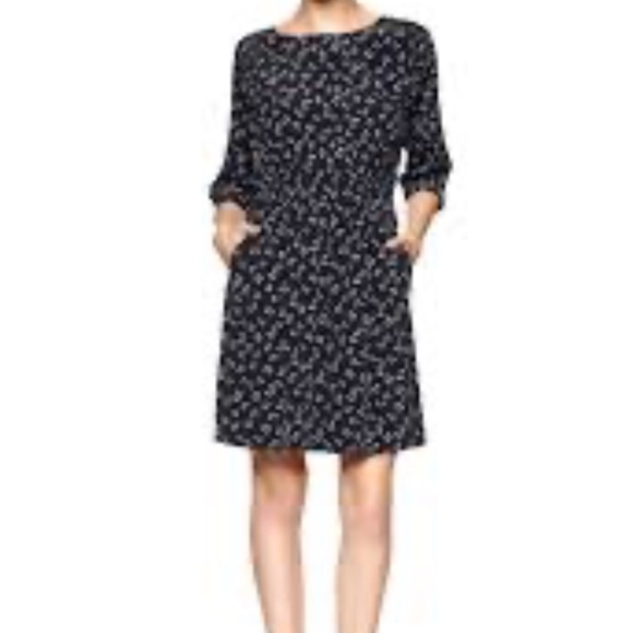 Gap Black Ivory Cherry Print Blouson Pockets Lightweight Popover Mini Dress - Picture 2 of 12